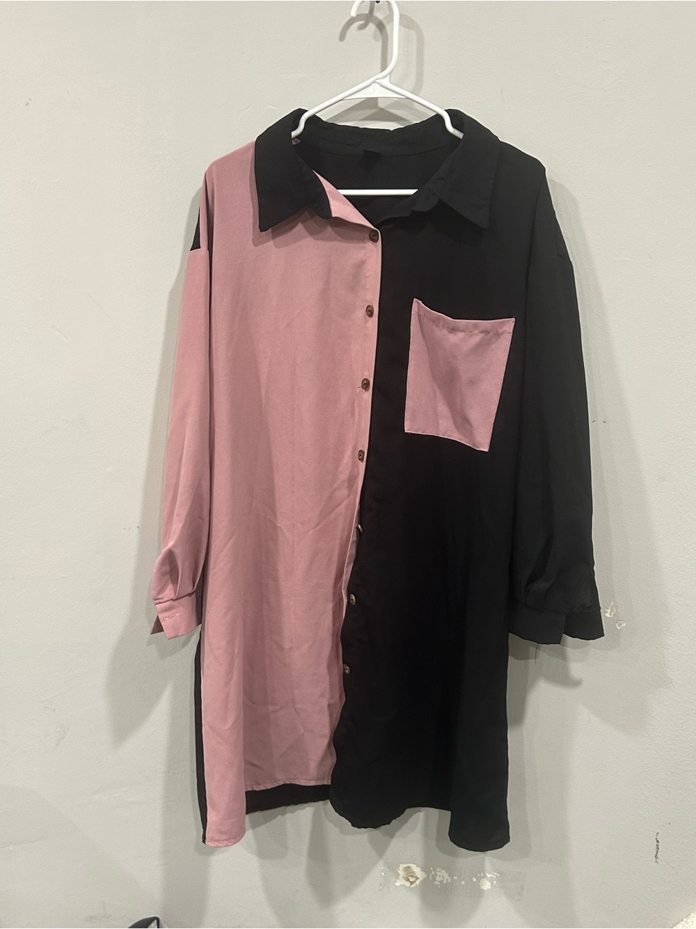 SHEIN Pink and Black Colorblock Button-Down Shirt